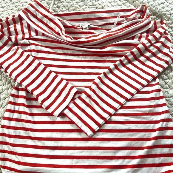 J Crew red/white striped off the shoulder top Sz L - Picture 2 of 4